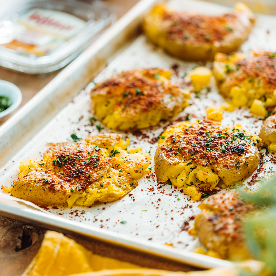 Garlic Parmesan Smashed Potatoes