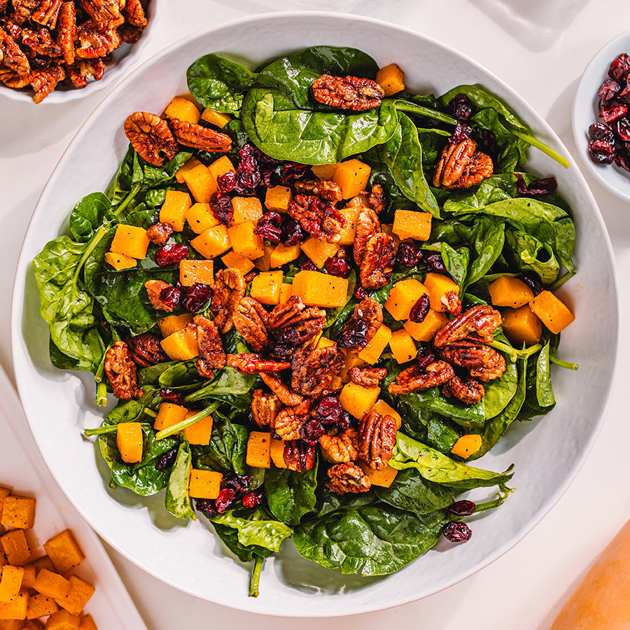 Cinnamon Roasted Butternut Squash Salad with Pecans & Cranberries