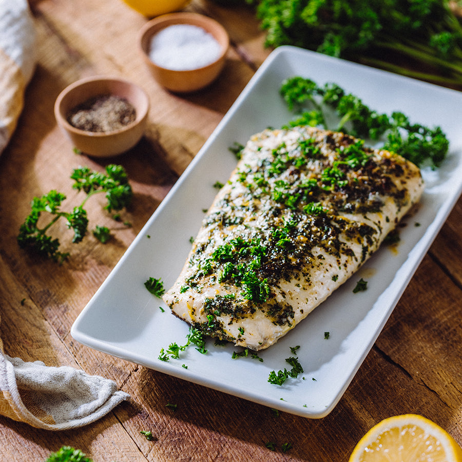 Baked Halibut with Garlic Herb Butter